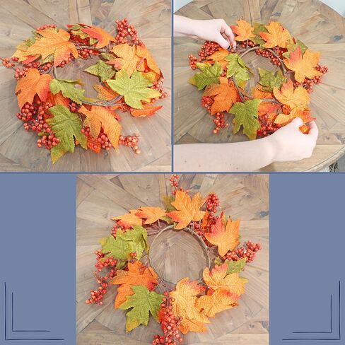 AuldHome Fall Leaves Candle Wreaths (2-Pack); Autumn Colors Decorative Candle Rings for Fall and Thanksgiving Decor in Saudi Arabia