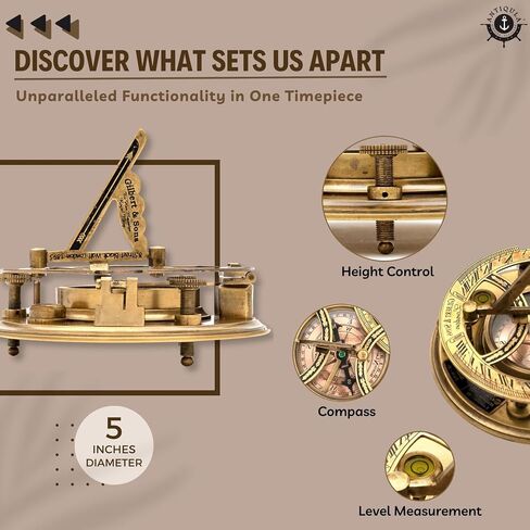 Antiqula 5 inch Steampunk Sundial Compass – Top Grade Clear Vision Handcrafted Brass Compass in Rosewood Box with Chart for Hikers to Dial The Correct Solar Time, Perfect Vintage Gifts for Him in Kuwait