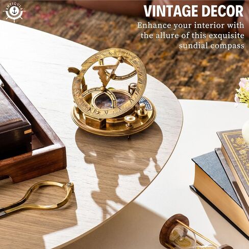 Antiqula 5 inch Steampunk Sundial Compass – Top Grade Clear Vision Handcrafted Brass Compass in Rosewood Box with Chart for Hikers to Dial The Correct Solar Time, Perfect Vintage Gifts for Him in Kuwait