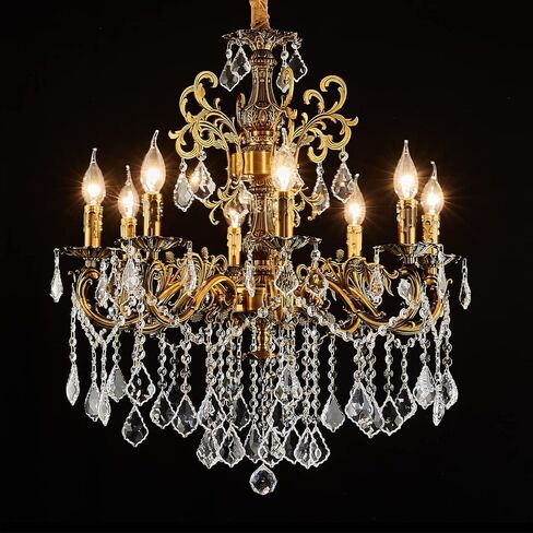 15 Light Classic Vintage Crystal Candle Chandeliers for Living Room Dining Room Foyer Entryway Antique Gold Finish in Kuwait