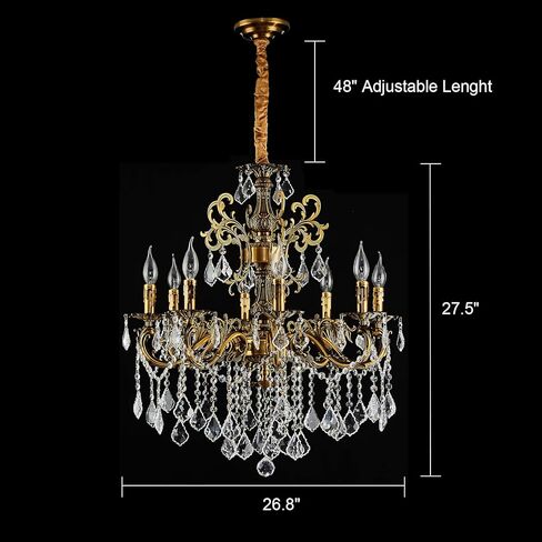 15 Light Classic Vintage Crystal Candle Chandeliers for Living Room Dining Room Foyer Entryway Antique Gold Finish in Kuwait
