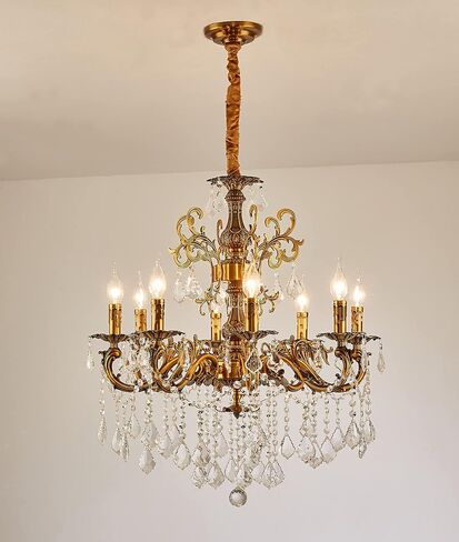 15 Light Classic Vintage Crystal Candle Chandeliers for Living Room Dining Room Foyer Entryway Antique Gold Finish in Kuwait
