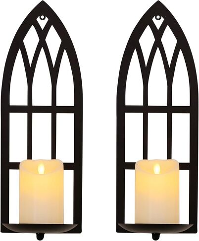 HPC Decor 15.8'' Candle Sconce Set of Two- Black Metal Candle Wall Sconces- Wall Sconce Candle Holder - Sconces Wall Decor Set of 2 for Living Room, Bathroom, Dining Room in Saudi Arabia