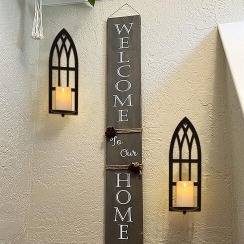 HPC Decor 15.8'' Candle Sconce Set of Two- Black Metal Candle Wall Sconces- Wall Sconce Candle Holder - Sconces Wall Decor Set of 2 for Living Room, Bathroom, Dining Room in Saudi Arabia