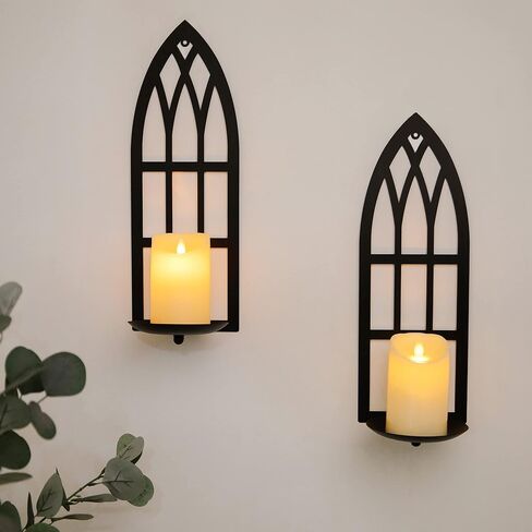 HPC Decor 15.8'' Candle Sconce Set of Two- Black Metal Candle Wall Sconces- Wall Sconce Candle Holder - Sconces Wall Decor Set of 2 for Living Room, Bathroom, Dining Room in Saudi Arabia