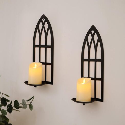 HPC Decor 15.8'' Candle Sconce Set of Two- Black Metal Candle Wall Sconces- Wall Sconce Candle Holder - Sconces Wall Decor Set of 2 for Living Room, Bathroom, Dining Room in Saudi Arabia