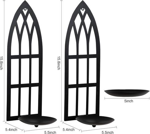 HPC Decor 15.8'' Candle Sconce Set of Two- Black Metal Candle Wall Sconces- Wall Sconce Candle Holder - Sconces Wall Decor Set of 2 for Living Room, Bathroom, Dining Room in Saudi Arabia