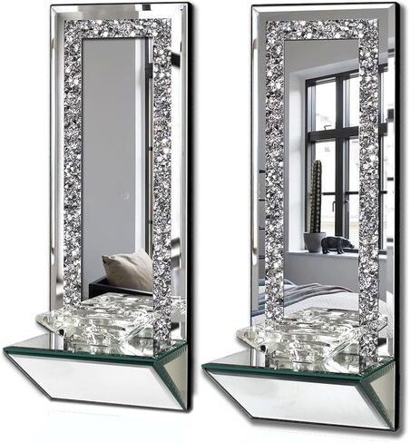 GIMORRTO Stylish Mirrored Candle Sconces 2 Set - Elegant Wall Candle Holders with Crushed Diamond 15x5.3 Inch for Pillar Candles (Mirror gray) in Kuwait