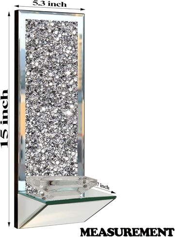 مجموعة شمعدانات شموع عاكسة أنيقة من GIMORRTO - حامل شموع حائط أنيق مع ألماس مسحوق مقاس 15 × 5.3 بوصة للشموع الدعامة (رمادي مرآة) in Kuwait