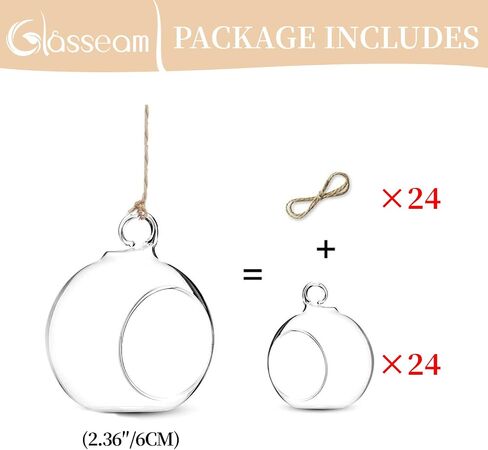 Hanging Glass Tealight Candle Holder, Glasseam 2.36" Clear Tea Light Holders Unity Globes Ball Ornaments Bulk Small Orbs for Tea Lights Wedding Centerpieces Halloween Christmas, 20Pcs+4Gifted in Saudi Arabia