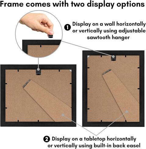إطار صورة Americanflat مقاس 8.5 × 11 باللون الأسود - يُستخدم كإطار دبلوم أو إطار شهادة مع زجاج مقاوم للكسر - أدوات تعليق وحامل متضمنين لعرض الحائط والطاولة in Kuwait