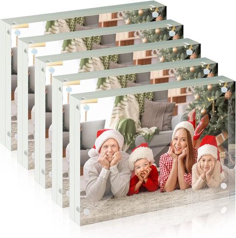 إطار صورة أكريليك مقاس 5 × 7، إطار أكريليك 5 × 7 متناغم مكون من 5 قطع إطار صورة مغناطيسي أفقي مزدوج الجوانب، عرض إطار صورة أكريليك قائم بذاته لسطح المكتب، إطار صورة، سمك 10+10 مم، إطار صورة مغناطيسي ممتاز هدايا مثالية in Kuwait