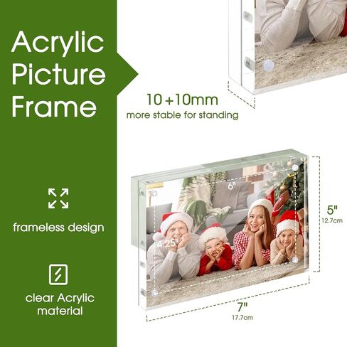 إطار صورة أكريليك مقاس 5 × 7، إطار أكريليك 5 × 7 متناغم مكون من 5 قطع إطار صورة مغناطيسي أفقي مزدوج الجوانب، عرض إطار صورة أكريليك قائم بذاته لسطح المكتب، إطار صورة، سمك 10+10 مم، إطار صورة مغناطيسي ممتاز هدايا مثالية in Kuwait