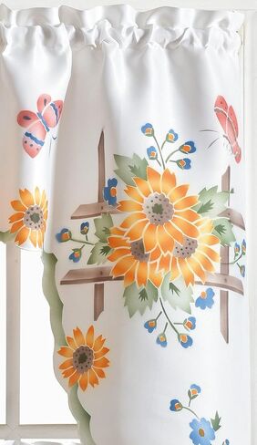 GOHD 3pcs Farmhouse Kitchen Cafe Curtain Set Air Brushed by Hand of Sunflower and Butterfly Design on Thick Satin Fabric (Swag and 24 inches Tiers Set) in Saudi Arabia