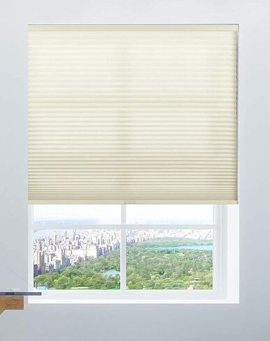 Calyx Interiors Cordless Honeycomb 9/16-Inch Cellular Shade, 18-Inch Width by 48-Inch Height, Light Filtering Cream in Kuwait