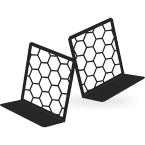 مساند هندسية ذهبية على شكل قرص العسل للأرفف، نهايات كتب معدنية للمكتب، سدادة كتب على شكل حرف L، مساند كتب مقاومة للصدأ مزخرفة فريدة للمنزل، 6.25 (طول) × 6 (عرض) بوصة، زوج واحد - Geomod