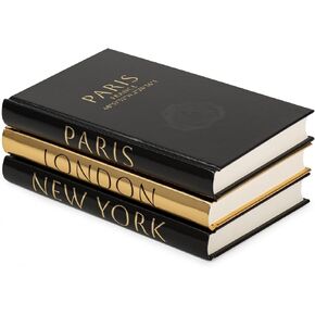Decorative Books for Home Decor – Decorative Hardcover Display Faux Books for Bookshelf – Black and Gold Foiled Decor Books for Coffee Table – Fashion Designer Books Decor Set of 3