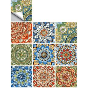 25 PCS Mandala Style Tile Sticker, 4x4 Inch(10x10cm) Traditional DIY Murals, Tile Waterproof Oil Proof Removable Decals for Bathroom & Kitchen Backsplash Oil Proof Wall Stickers (MTL-01)