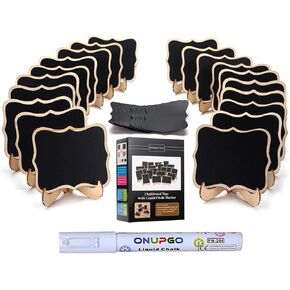 ONUPGO Mini Chalkboard Signs, 20 Pack Small Wooden Chalkboard Labels with Easels Stand, Place Cards, Food Signs, Blackboards for Table Numbers, Weddings Signs, Party Decoration