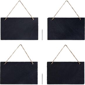 Navaris Hanging Slate Chalkboard Signs (Set of 4) - 6" x 10" Farmhouse Black Board Sign with Chalk for Outdoor, Door, Wall, Weddings - Vertical