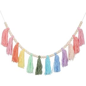 Cotton Tassel Garland Banner Colorful Birthday Decor Party Backdrop Christmas Boho Wall Hangings Decor for Bedroom, Nursery, Play Room, Baby Shower, Girls Room Decor, Birthday Gift (A) in Saudi Arabia