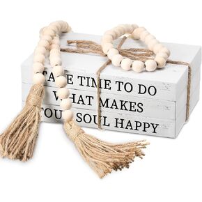 3 Pcs Decorative Books for Home Decor White Faux Books Decoration Farmhouse Stacked Display Books with Wood Bead Tassels for Coffee Tables, 58 Inch (Take Time to do, What Makes, Your Soul Happy) in Saudi Arabia
