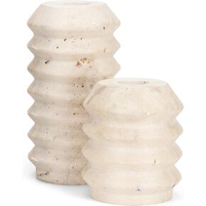 WORHE Candle Holders Italy True Natural Marble 0.4" Thick Set of 2 Premium Marble Candlestick Holder for Wedding Dinning Party Candle Stand for 3/4 inch Thick Candles Color Light Brown (WH034)