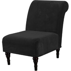 H.VERSAILTEX Velvet Accent Chair Covers High Stretch Armless Chair Covers for Living Room Luxury Thick Velvet Chair Slipcovers Modern Furniture Protector with Elastic Bottom, Machine Washable, Black
