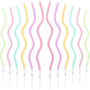12 Pcs Twisty Birthday Candles Spiral Metallic Cake Cupcake Candles Long Thin Coil Cake Candles with Holders for Birthday Wedding Party(Rose Gold)