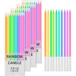 BEAN LIEVE 20-Count Rainbow Birthday Candles - Colorful Birthday Candle Long Thin Cake Candles Cupcake Candles for Birthday, Wedding & Lucky Party Cake Decorations