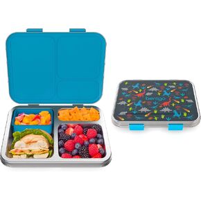 Bentgo® Kids Stainless Steel Prints Leak-Resistant Lunch Box - New Improved 2022 Bento-Style with Updated Latches, 3 Compartments & Bonus Container - Eco-Friendly, Dishwasher Safe, BPA-Free (Dinosaur) in Saudi Arabia