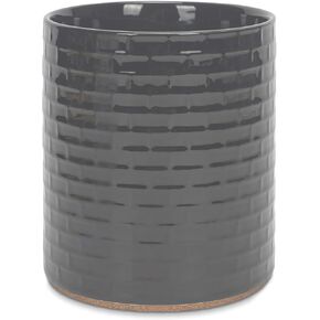 Elanze Designs Embossed Subway Tile Ceramic Stoneware Cork Bottom Kitchen Utensil Holder, Black