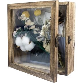 GraduationMall 5x12.5 Shadow Box Frame Solid Wood Glass Door Display Case with Linen Back and 6 Stick Pins,1.5 inches Interior Depth,Ideal for Memorabilia Pictures Flowers Medals Tickets