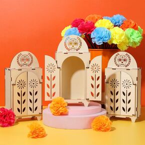 صندوق الظل Soaoo Dia De Los Muertos Ofrenda، صندوق الظل الخشبي ليوم الموتى، جمجمة بابيل بيكادو يوم الموتى، لوازم مذبح Ofrenda، صندوق ظلال إطار الصورة التذكاري (1)