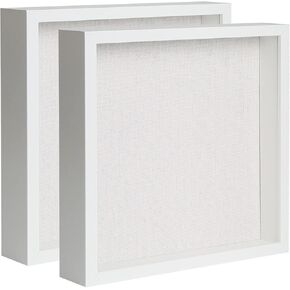 Muzilife Shadow Box Picture Frame with Linen Board Deep Wood Glass Display Case Ready to Hang Memory Box Baby Sports Memorabilia, Pins, Awards, Medals, Wedding, Tickets and Photos (Black, 2pcs 8X8)