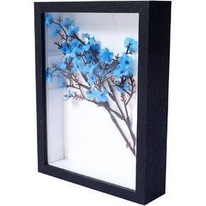 Small Shadow Box 4x6 Picture Frame with HD Plexiglass Deep Wood Memory Box Display case for Flowers,Ticket,Memorabilia,Keepsake,Medal,Art and Photos,Black