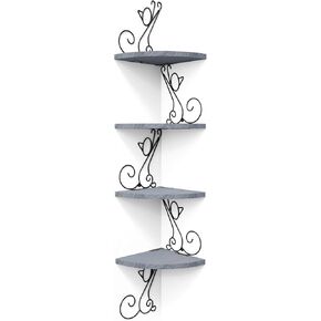 Alsonerbay Corner Shelves - Wall Mounted Floating Wood Shelf, 4 Tier Rustic Storage Shelf, Cat Shaped Shelving for Wall, Solid Wooden Decor for Living Room, Bedroom, Kitchen (Black)