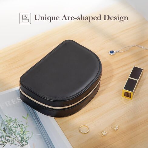 صندوق مجوهرات ProCase بحجم مناسب للسفر، حقيبة مجوهرات صغيرة محمولة على شكل صدف، منظم مجوهرات صغير من طبقتين من جلد البولي يوريثان، صندوق حامل لقلادة وسوار وخاتم للنساء والبنات - أسود in Kuwait