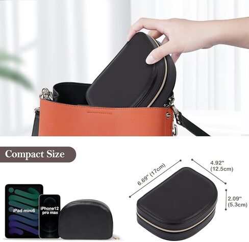 صندوق مجوهرات ProCase بحجم مناسب للسفر، حقيبة مجوهرات صغيرة محمولة على شكل صدف، منظم مجوهرات صغير من طبقتين من جلد البولي يوريثان، صندوق حامل لقلادة وسوار وخاتم للنساء والبنات - أسود in Kuwait
