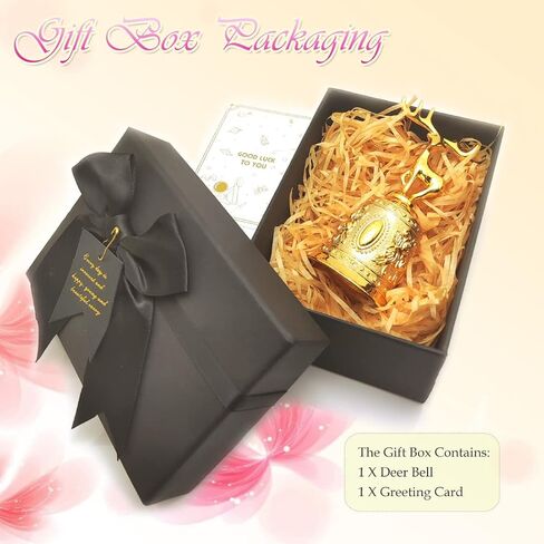 Decorative Deer Shape Hand Bell with Gift Box & Greeting Card, Metal Deer Handle Call Bell, Alarm, Jingles for Wedding Events Decoration (Bronze), 120x63x50mm in Kuwait