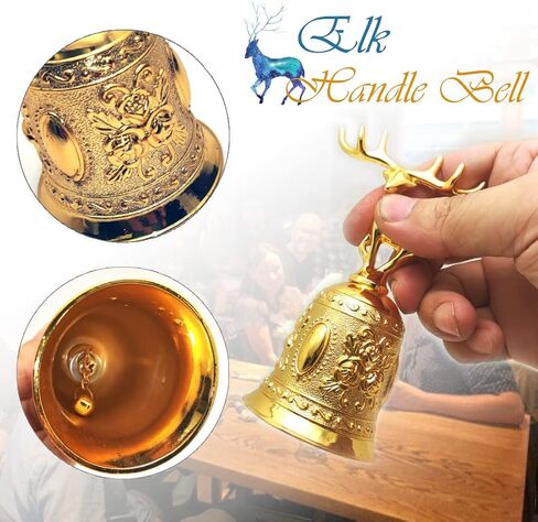 Decorative Deer Shape Hand Bell with Gift Box & Greeting Card, Metal Deer Handle Call Bell, Alarm, Jingles for Wedding Events Decoration (Bronze), 120x63x50mm in Kuwait