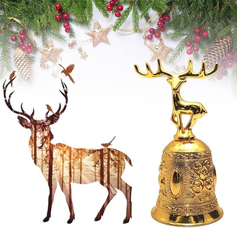 Decorative Deer Shape Hand Bell with Gift Box & Greeting Card, Metal Deer Handle Call Bell, Alarm, Jingles for Wedding Events Decoration (Bronze), 120x63x50mm in Kuwait