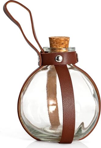 زجاجة Skeleteen Dark Magic Potion - حامل زجاجي بني مع سدادة من الفلين وحزام من الجلد الصناعي مع حلقة حافظة in Kuwait