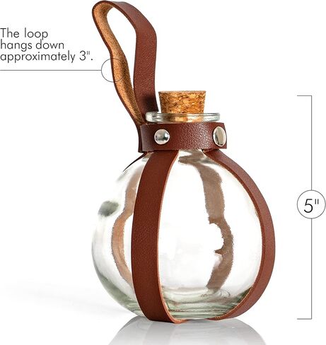 زجاجة Skeleteen Dark Magic Potion - حامل زجاجي بني مع سدادة من الفلين وحزام من الجلد الصناعي مع حلقة حافظة in Kuwait