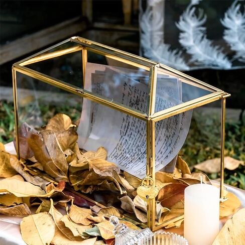 NCYP Wedding Glass Cards Box with Slot and Lock - 10.2x5.9x7.9 Inch - Black Geometric Cards Holder for Birthdays Party Reception, Wishing Well - Handmade Decorative Terrarium Box (Glass Box Only) in Kuwait
