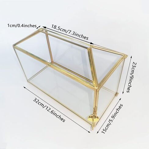 NCYP Wedding Glass Cards Box with Slot and Lock - 10.2x5.9x7.9 Inch - Black Geometric Cards Holder for Birthdays Party Reception, Wishing Well - Handmade Decorative Terrarium Box (Glass Box Only) in Kuwait