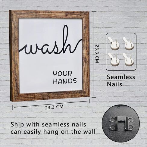 Q.Hou مجموعة ديكور جدار الحمام مكونة من 4 قطع، ديكور جداري لمنزل المزرعة الخشبي الريفي، ديكور لافتات الحمام (QH-BD8X8-BR2) in Kuwait