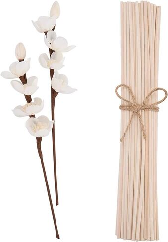 100pcs Black Reed Diffuser Sticks add 2 Pcs Sola Flowers 10 Inch Fiber Reed Diffuser Refill Aromatherapy Sticks Replacements Stick for Home in Kuwait