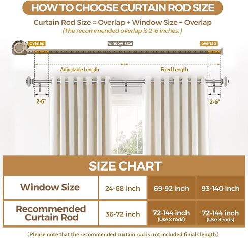 KAMANINA 1 Inch Double Curtain Rods 36 to 72 Inches (3-6 Feet) Telescoping Dark Silver Curtain Rod for Windows 24 to 68 Inches, Heavy Duty Drapery Rods with Square Finials in Kuwait