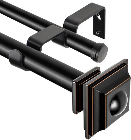 KAMANINA 1 Inch Double Curtain Rods 36 to 72 Inches (3-6 Feet) Telescoping Dark Silver Curtain Rod for Windows 24 to 68 Inches, Heavy Duty Drapery Rods with Square Finials in Kuwait